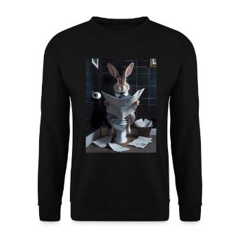 Kaninchen Toilette Zeitung lesen Geschenk - Unisex Pullover - Schwarz - Vorne - Alina (178cm) & Michal (187cm)