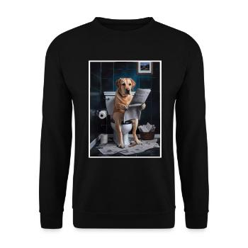 Labrador Toilette Zeitung lesen Geschenk - Unisex Pullover - Schwarz - Vorne - Alina (178cm) & Michal (187cm)