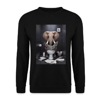 Elefant Toilette Zeitung lesen Geschenk - Unisex Pullover - Schwarz - Vorne - Alina (178cm) & Michal (187cm)