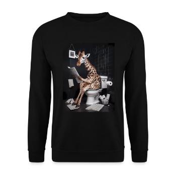 Giraffe Toilette Zeitung lesen Geschenk - Unisex Pullover - Schwarz - Vorne - Alina (178cm) & Michal (187cm)