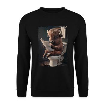 Bison-Toilette Geschenk - Unisex Pullover - Schwarz - Vorne - Alina (178cm) & Michal (187cm)