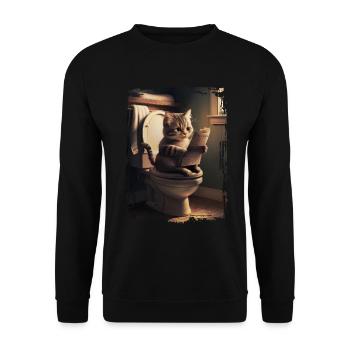 Katzentoilette Geschenk - Unisex Pullover - Schwarz - Vorne - Alina (178cm) & Michal (187cm)