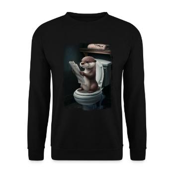 Otter-Toilette Geschenk - Unisex Pullover - Schwarz - Vorne - Alina (178cm) & Michal (187cm)