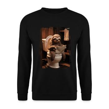 Faultier-Toilette Geschenk - Unisex Pullover - Schwarz - Vorne - Alina (178cm) & Michal (187cm)