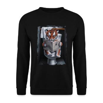 Tigertoilette Geschenk - Unisex Pullover - Schwarz - Vorne - Alina (178cm) & Michal (187cm)