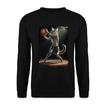 Katze spielt Basketball Geschenk - Unisex Pullover - Schwarz - Vorne - Alina (178cm) & Michal (187cm)