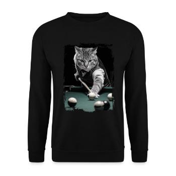Katze spielt Billard Geschenk - Unisex Pullover - Schwarz - Vorne - Alina (178cm) & Michal (187cm)
