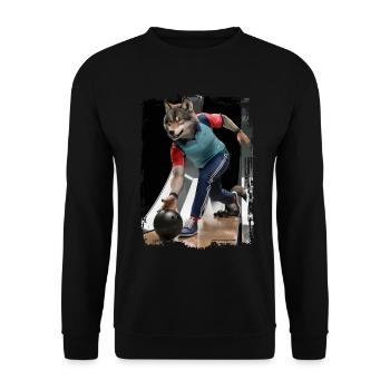 Wolf spielt Bowling Geschenk - Unisex Pullover - Schwarz - Vorne - Alina (178cm) & Michal (187cm)