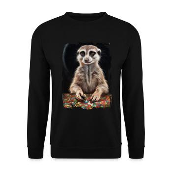 Erdmännchen spielt Puzzle Geschenk - Unisex Pullover - Schwarz - Vorne - Alina (178cm) & Michal (187cm)