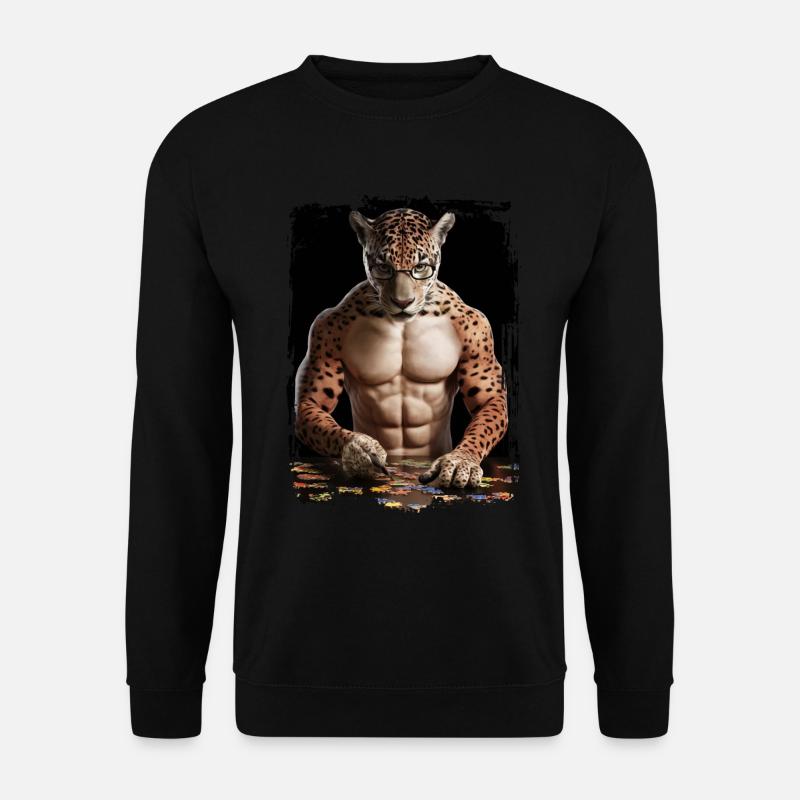 Jaguar spielt Puzzle Geschenk - Unisex Pullover - Schwarz