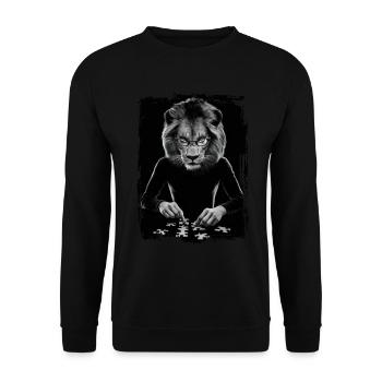 Löwe spielt Puzzle Geschenk - Unisex Pullover - Schwarz - Vorne - Alina (178cm) & Michal (187cm)