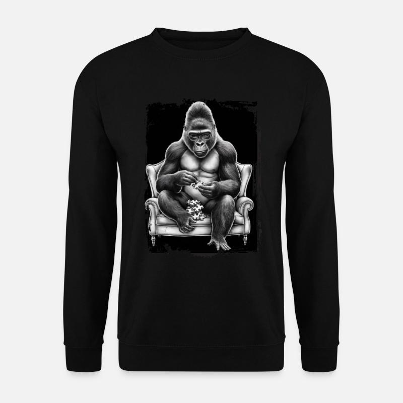 Gorilla spielt Puzzle Geschenk - Unisex Pullover - Schwarz