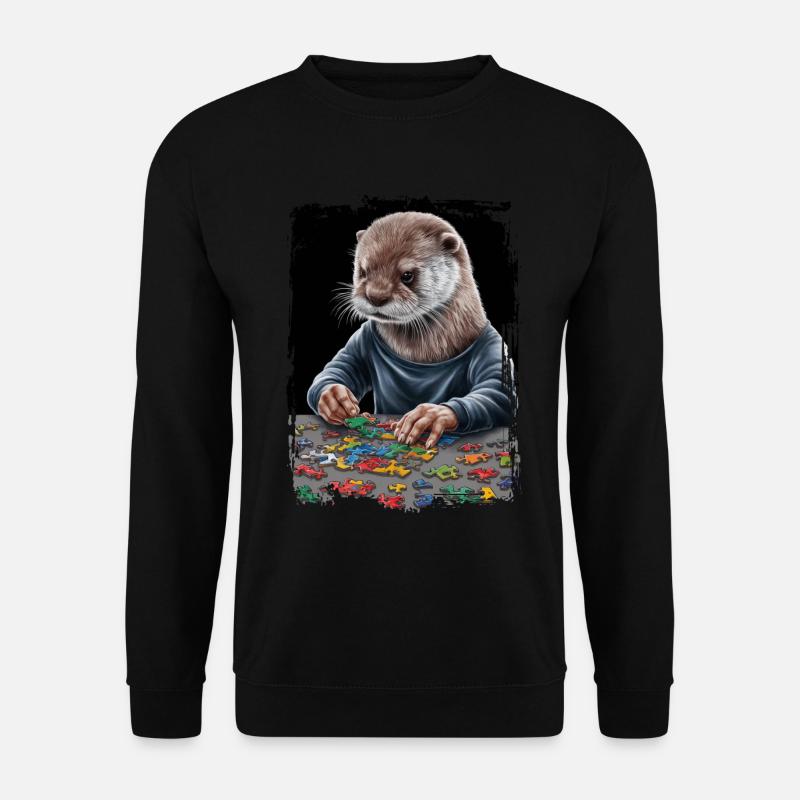 Otter spielt Puzzle Geschenk - Unisex Pullover - Schwarz