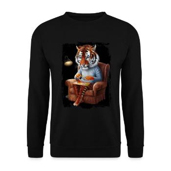 Tiger spielt Puzzle Geschenk - Unisex Pullover - Schwarz - Vorne - Alina (178cm) & Michal (187cm)