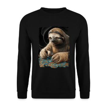Faultier spielt Puzzle Geschenk - Unisex Pullover - Schwarz - Vorne - Alina (178cm) & Michal (187cm)