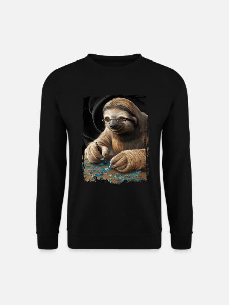 Faultier spielt Puzzle Geschenk - Unisex Pullover - Schwarz