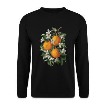 Lustiges Orangenfrucht Geschenk - Unisex Pullover - Schwarz - Vorne - Alina (178cm) & Michal (187cm)