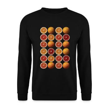 Lustiges Orangenfrucht Geschenk - Unisex Pullover - Schwarz - Vorne - Alina (178cm) & Michal (187cm)