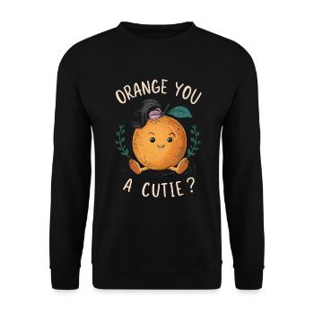 Lustiges Orangenfrucht Geschenk - Unisex Pullover - Schwarz - Vorne - Alina (178cm) & Michal (187cm)