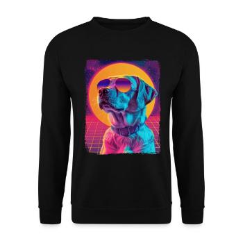 Retro 80s Neon Pink Purple Cool Dog Animal Sunset - Unisex Sweatshirt - black - Front - Alina (178cm) & Michal (187cm)