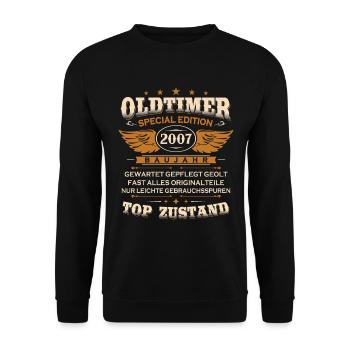 Oldtimer Baujahr 2007 Geboren Jahrgang Geburtstag - Unisex Pullover - Schwarz - Vorne - Alina (178cm) & Michal (187cm)