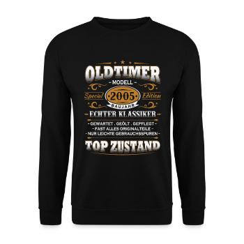 Oldtimer Baujahr 2005 Jahrgang Geburtstag Geschenk - Unisex Pullover - Schwarz - Vorne - Alina (178cm) & Michal (187cm)