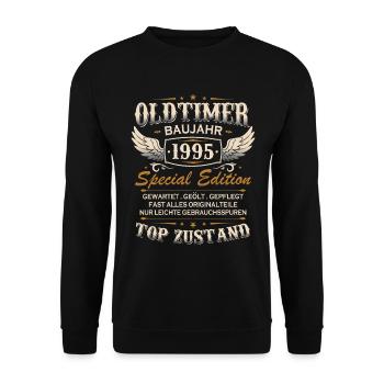 Oldtimer Baujahr Jahrgang 1995 Geburtstag Geschenk - Unisex Pullover - Schwarz - Vorne - Alina (178cm) & Michal (187cm)