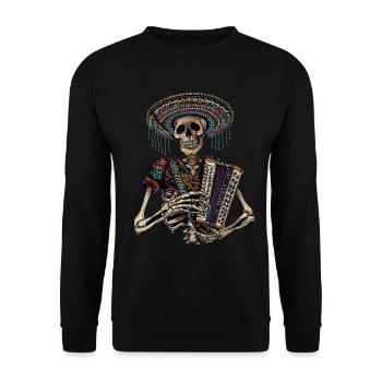Akkordeon Mexikanisches Skelett - Unisex Pullover - Schwarz - Vorne - Alina (178cm) & Michal (187cm)