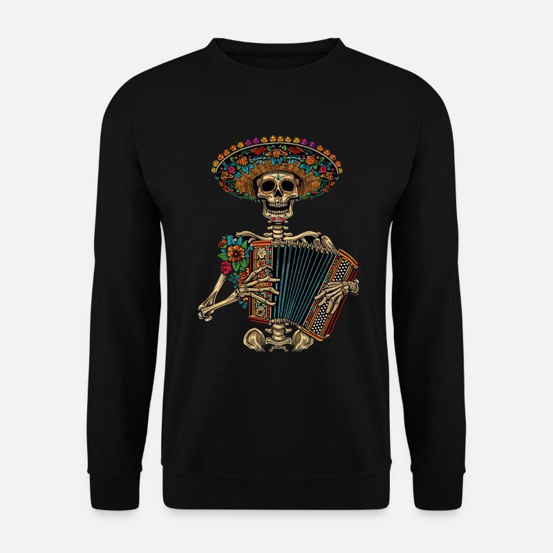 Akkordeon Mexikanisches Skelett - Unisex Pullover - Schwarz