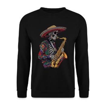 Saxophone Squelette Mexicain - Sweat-shirt Unisexe - noir - Devant - Alina (178cm) & Michal (187cm)