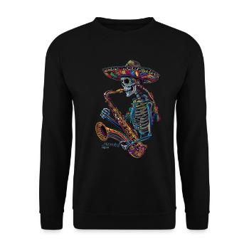 Saxophone Squelette Mexicain - Sweat-shirt Unisexe - noir - Devant - Alina (178cm) & Michal (187cm)
