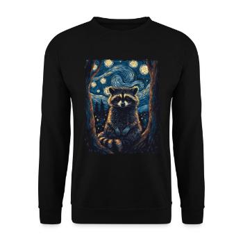 Waschbär Tier Himmel Sternenhimmel Malerei Van Gogh - Unisex Pullover - Schwarz - Vorne - Alina (178cm) & Michal (187cm)