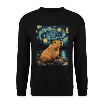 Capybara Animal Rodent Starry Night Sky Painting - Unisex Sweatshirt - black - Front - Alina (178cm) & Michal (187cm)