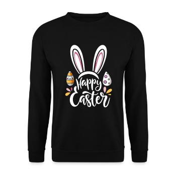 Happy Easter - Osterhase - Osterei - Geschenk - Unisex Pullover - Schwarz - Vorne - Alina (178cm) & Michal (187cm)