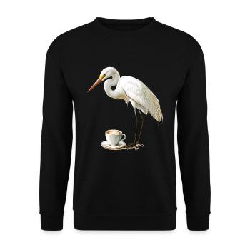 Reiher Vogel Kaffee - Unisex Pullover - Schwarz - Vorne - Alina (178cm) & Michal (187cm)