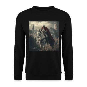 Ritter auf Pferd - Unisex Pullover - Schwarz - Vorne - Alina (178cm) & Michal (187cm)