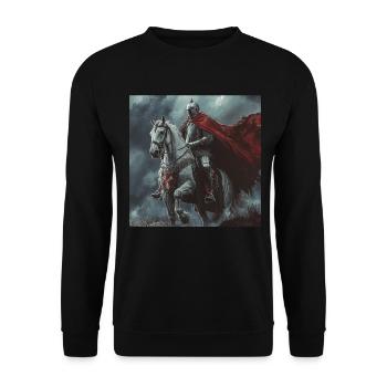 Ritter auf Pferd - Unisex Pullover - Schwarz - Vorne - Alina (178cm) & Michal (187cm)