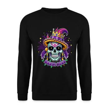 Mardi Gras - Karneval - Totenkopf - Geschenk - Unisex Pullover - Schwarz - Vorne - Alina (178cm) & Michal (187cm)