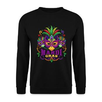 Mardi Gras - Karneval - Maske - Geschenk - Unisex Pullover - Schwarz - Vorne - Alina (178cm) & Michal (187cm)