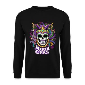 Mardi Gras - Karneval - Totenkopf - Geschenk - Unisex Pullover - Schwarz - Vorne - Alina (178cm) & Michal (187cm)