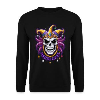 Mardi Gras - Karneval - Totenkopf - Geschenk - Unisex Pullover - Schwarz - Vorne - Alina (178cm) & Michal (187cm)