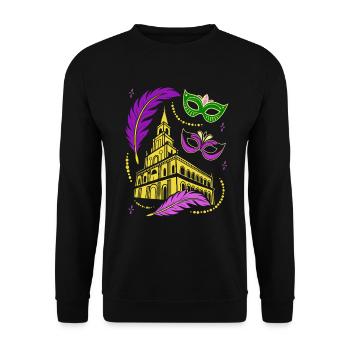 Mardi Gras - Karneval - Maske - Geschenk - Unisex Pullover - Schwarz - Vorne - Alina (178cm) & Michal (187cm)