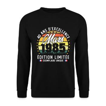 Mars 1985 Vintage Cadeau Anniversaire 40 Ans - Sweat-shirt Unisexe - noir - Devant - Alina (178cm) & Michal (187cm)