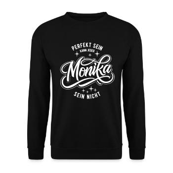 Vorname Monika - Namenstag - Geschenk - Unisex Pullover - Schwarz - Vorne - Alina (178cm) & Michal (187cm)