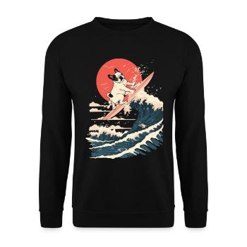 French Bulldog Animal Japanese Surfing Beach Wave - Unisex Sweatshirt - black - Front - Alina (178cm) & Michal (187cm)