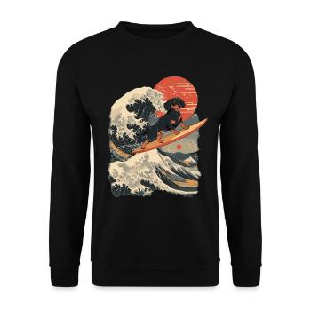 Dachshund Dog Animal Japanese Surfing Beach Wave - Unisex Sweatshirt - black - Front - Alina (178cm) & Michal (187cm)