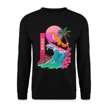Fox Red Fox Animal Japanese Surfing Beach Wave - Unisex Sweatshirt - black - Front - Alina (178cm) & Michal (187cm)