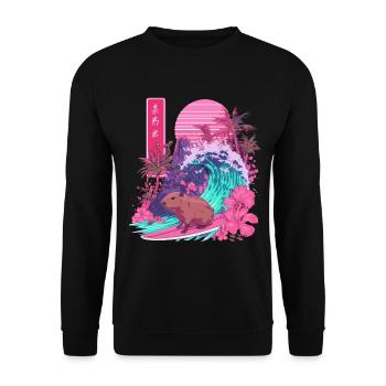 Capybara Carpincho Animal Japanese Surfing Wave - Unisex Sweatshirt - black - Front - Alina (178cm) & Michal (187cm)