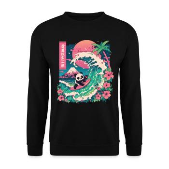 Panda Bear Animal Japanese Surfing Beach Wave - Unisex Sweatshirt - black - Front - Alina (178cm) & Michal (187cm)