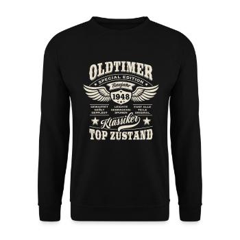 Oldtimer Baujahr 1948 - Geburtstag - Geschenk - Unisex Pullover - Schwarz - Vorne - Alina (178cm) & Michal (187cm)